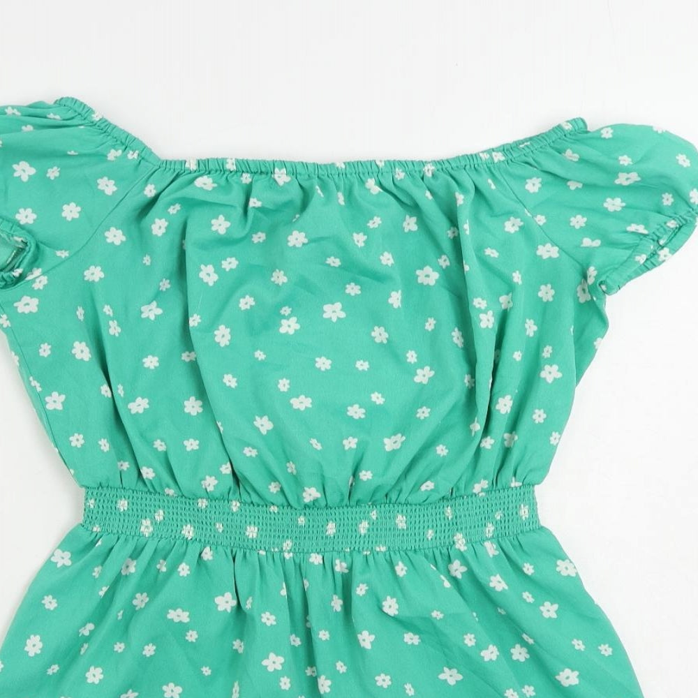 New Look Girls Green Floral Polyester Playsuit One-Piece Size 14 Years Pullover - Elastic Waist
