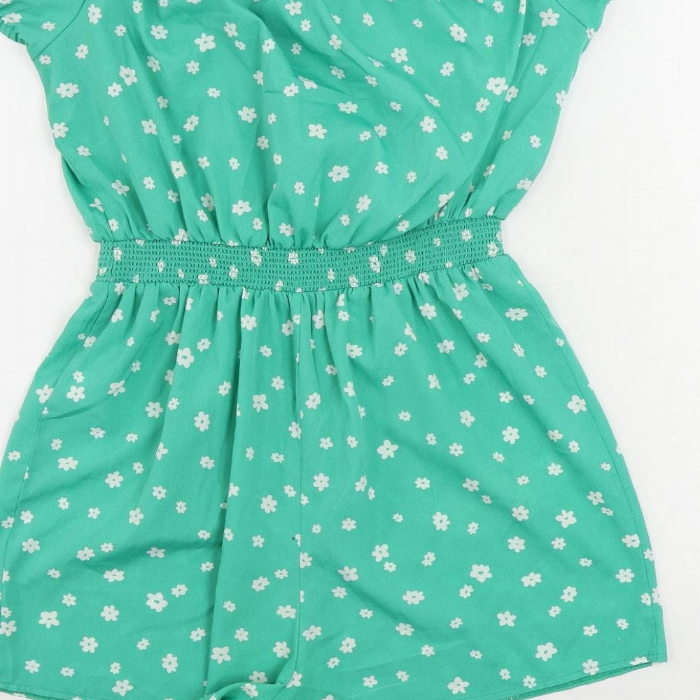 New Look Girls Green Floral Polyester Playsuit One-Piece Size 14 Years Pullover - Elastic Waist