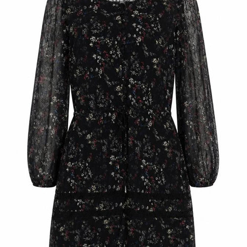 Label Lab Womens Black Floral Polyester A-Line Size 6 V-Neck Button - Lace Detail