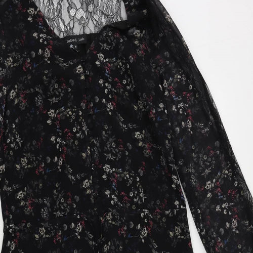 Label Lab Womens Black Floral Polyester A-Line Size 6 V-Neck Button - Lace Detail