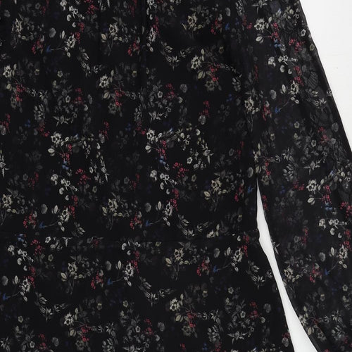 Label Lab Womens Black Floral Polyester A-Line Size 6 V-Neck Button - Lace Detail