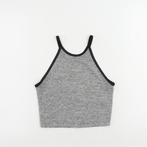Miss Selfridge Womens Grey Polyester Cropped Tank Size 8 Round Neck