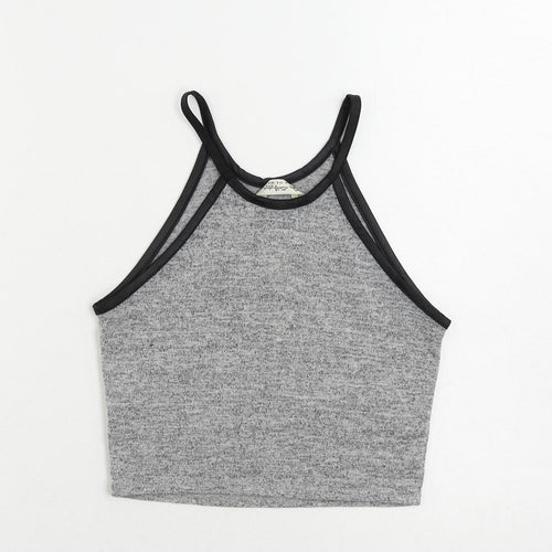 Miss Selfridge Womens Grey Polyester Cropped Tank Size 8 Round Neck