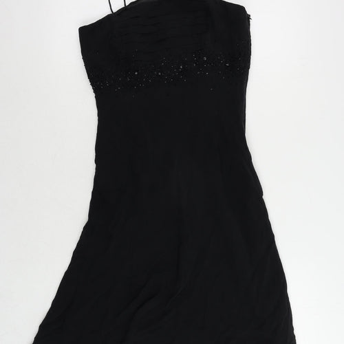 Kaliko Womens Black Silk Slip Dress Size 12 Square Neck Zip - Embellished