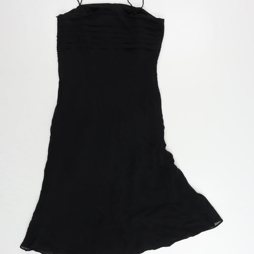 Kaliko Womens Black Silk Slip Dress Size 12 Square Neck Zip - Embellished