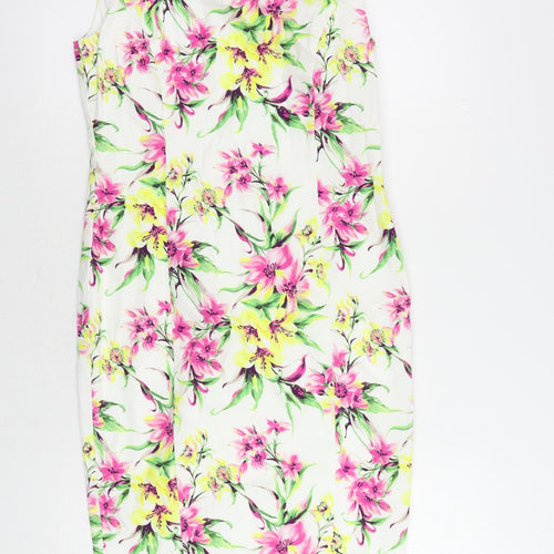 Viyella Womens White Floral Cotton Wrap Dress Size 8 Boat Neck Zip