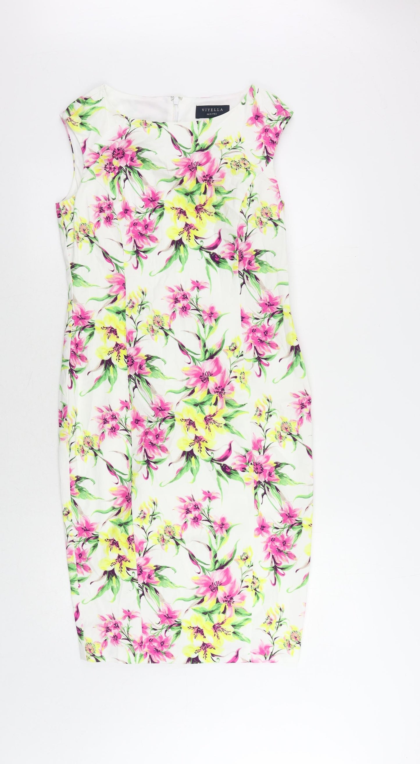 Viyella Womens White Floral Cotton Wrap Dress Size 8 Boat Neck Zip