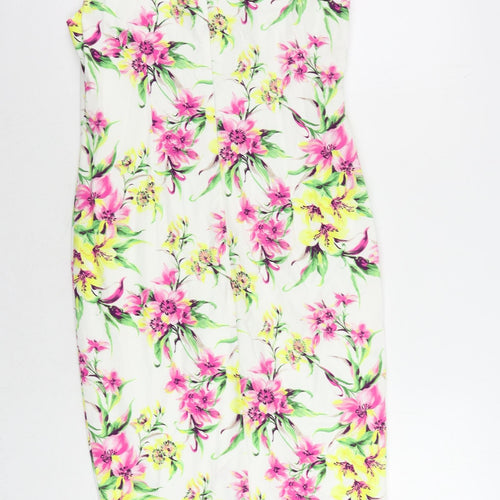 Viyella Womens White Floral Cotton Wrap Dress Size 8 Boat Neck Zip