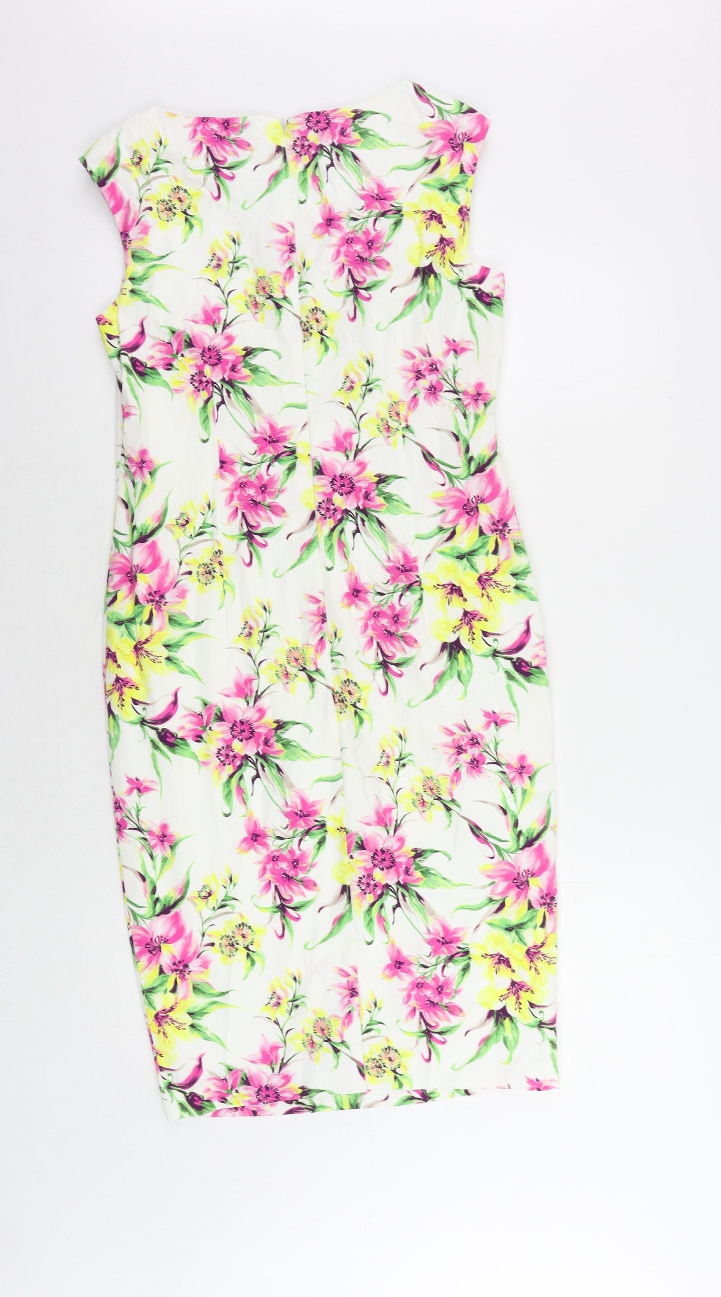 Viyella Womens White Floral Cotton Wrap Dress Size 8 Boat Neck Zip