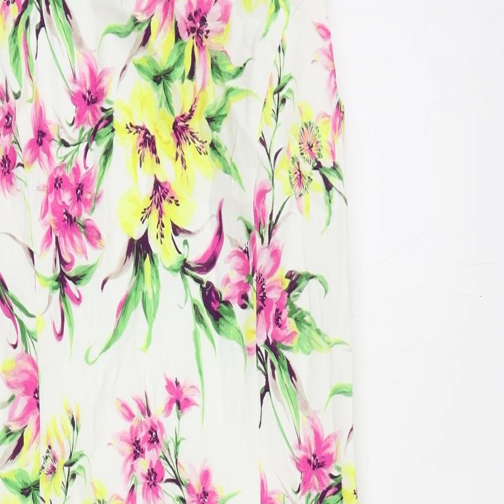 Viyella Womens White Floral Cotton Wrap Dress Size 8 Boat Neck Zip