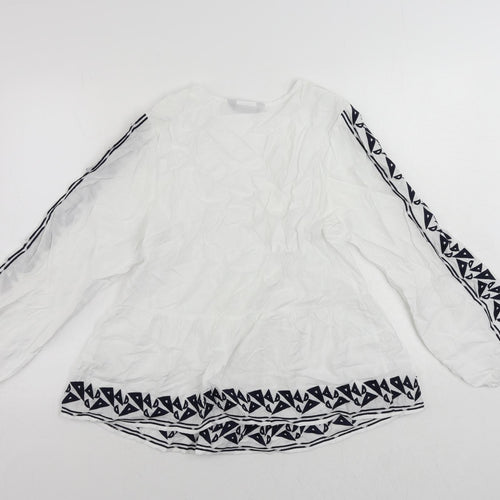 Marks and Spencer Womens White Viscose Basic Blouse Size 8 V-Neck - Embroidered