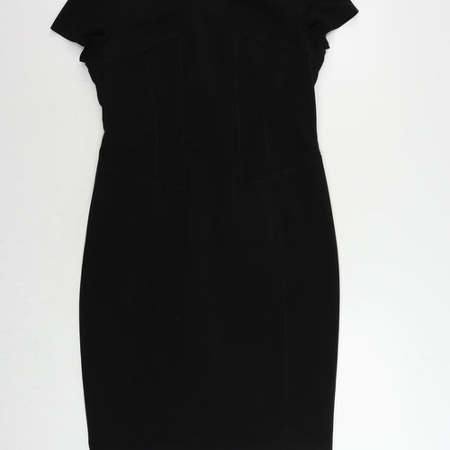 Marks and Spencer Womens Black Polyester Pencil Dress Size 14 Boat Neck Zip
