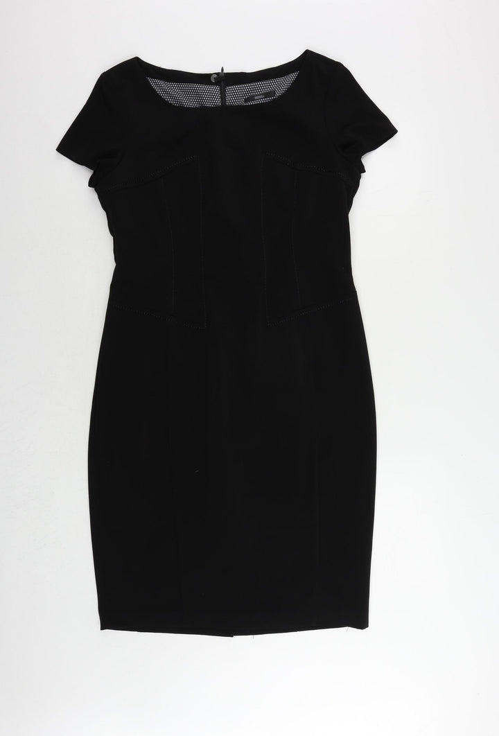 Marks and Spencer Womens Black Polyester Pencil Dress Size 14 Boat Neck Zip