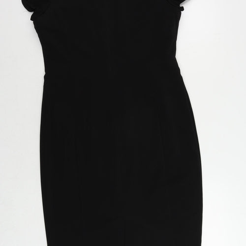 Marks and Spencer Womens Black Polyester Pencil Dress Size 14 Boat Neck Zip