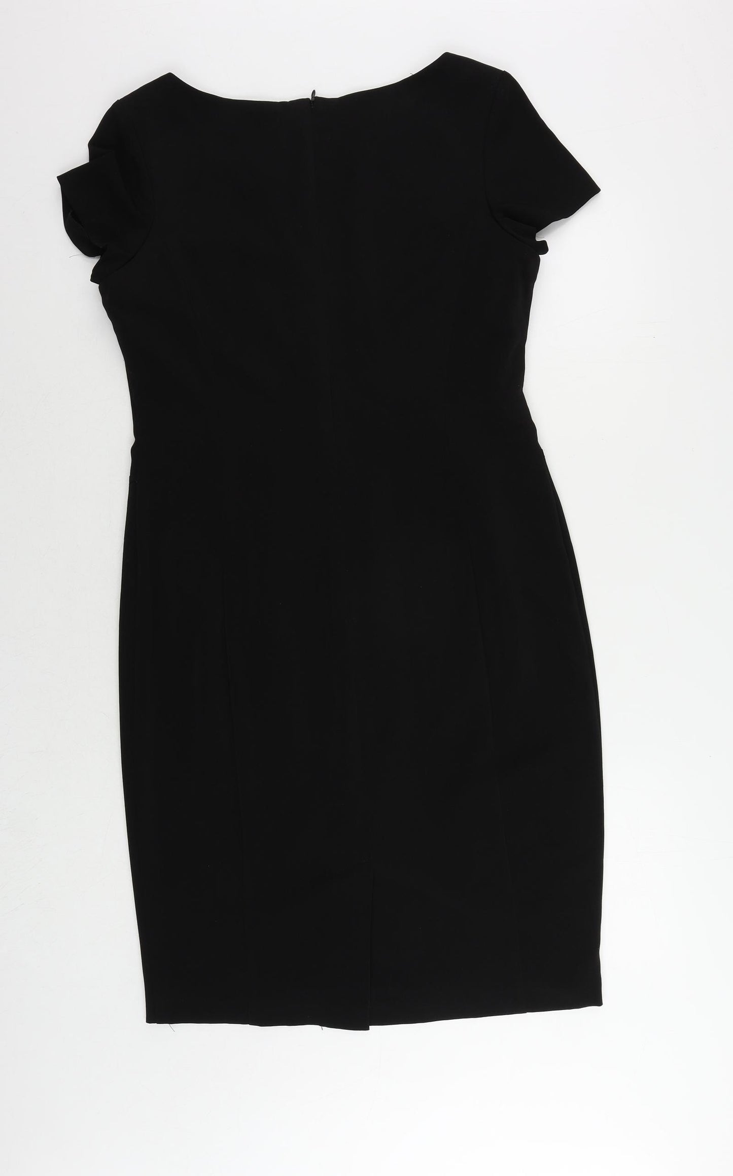 Marks and Spencer Womens Black Polyester Pencil Dress Size 14 Boat Neck Zip