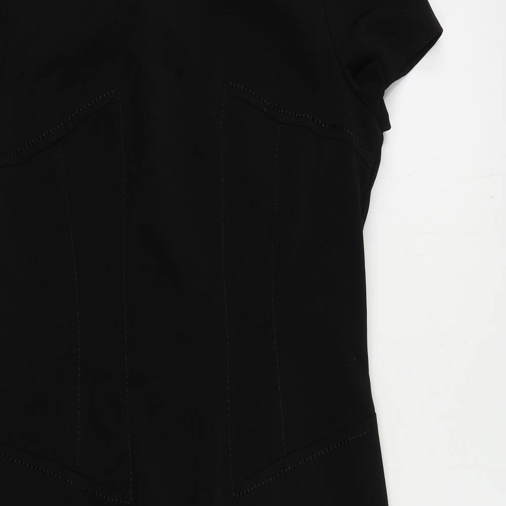 Marks and Spencer Womens Black Polyester Pencil Dress Size 14 Boat Neck Zip