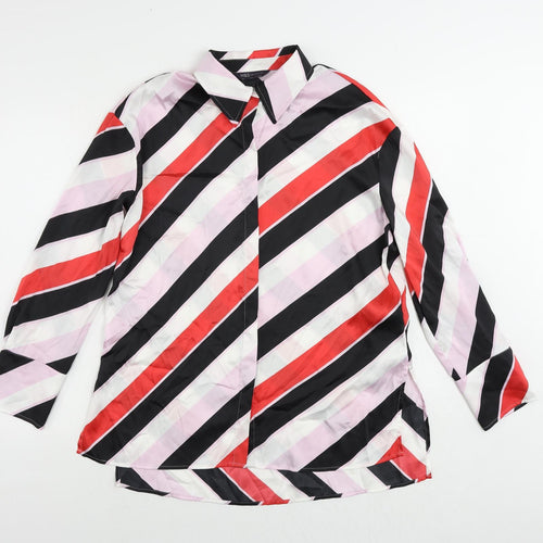 Marks and Spencer Womens Multicoloured Striped Polyester Basic Button-Up Size 10 Collared