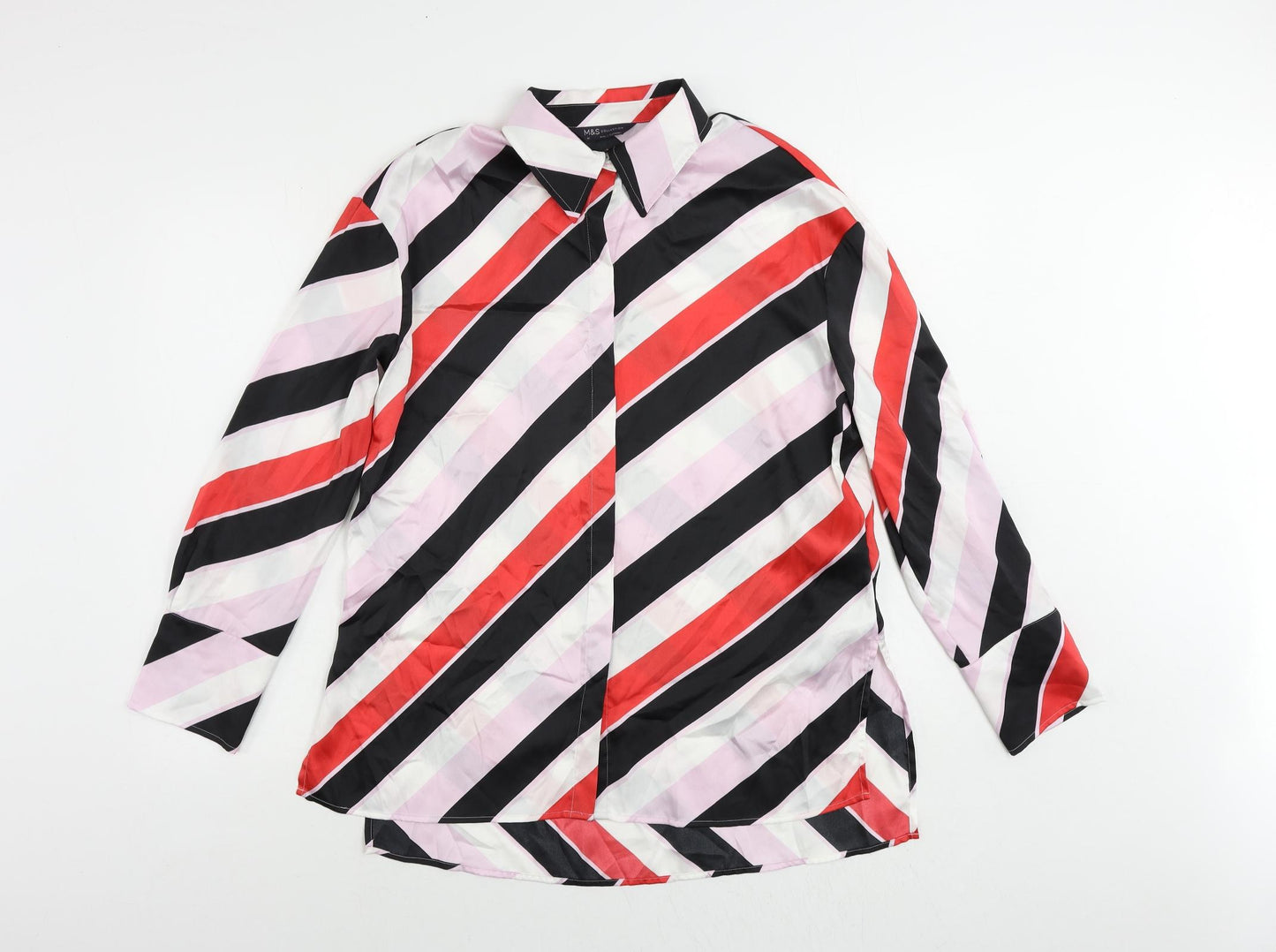 Marks and Spencer Womens Multicoloured Striped Polyester Basic Button-Up Size 10 Collared