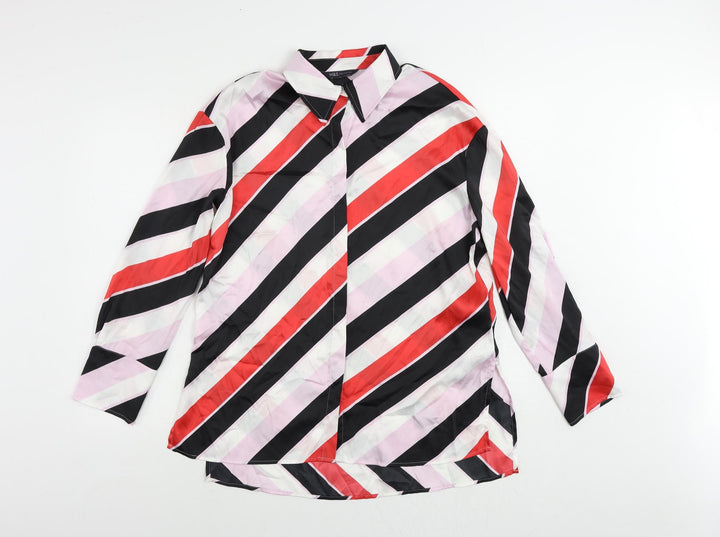 Marks and Spencer Womens Multicoloured Striped Polyester Basic Button-Up Size 10 Collared