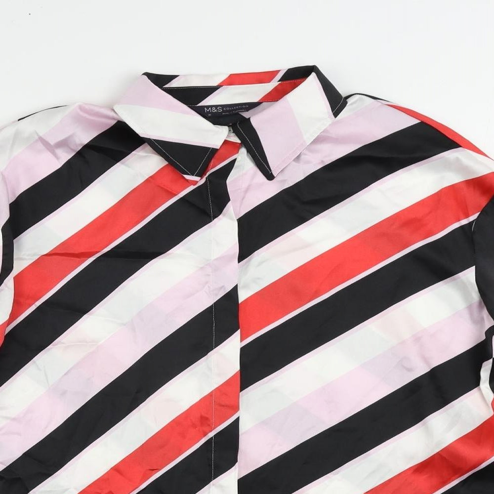 Marks and Spencer Womens Multicoloured Striped Polyester Basic Button-Up Size 10 Collared