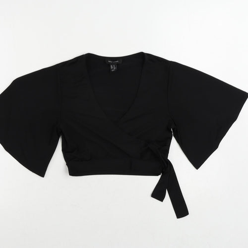 New Look Womens Black Polyester Cropped Blouse Size 8 V-Neck