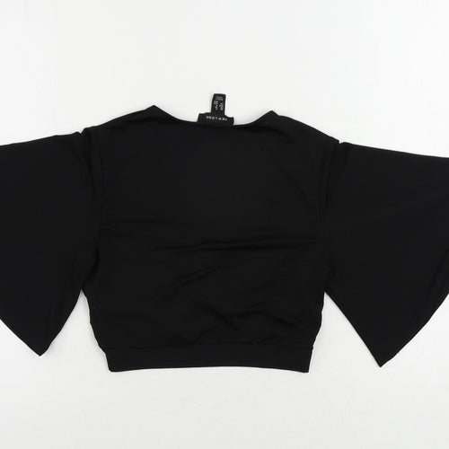 New Look Womens Black Polyester Cropped Blouse Size 8 V-Neck