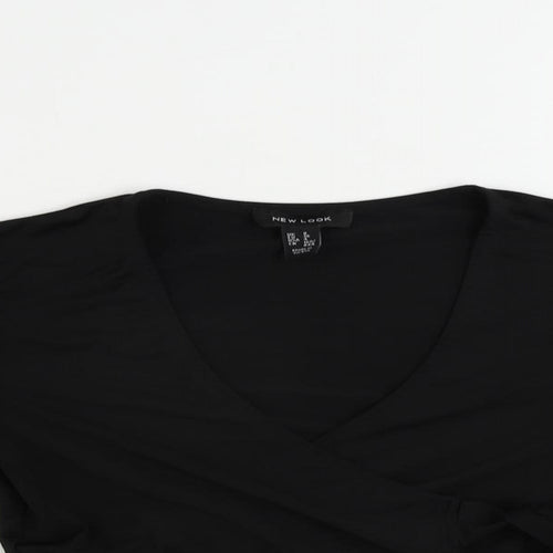 New Look Womens Black Polyester Cropped Blouse Size 8 V-Neck