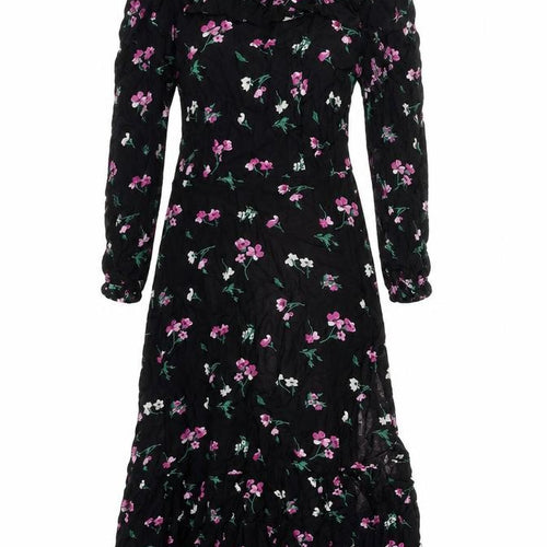 Marks and Spencer Womens Black Floral Viscose A-Line Size 8 Round Neck Button