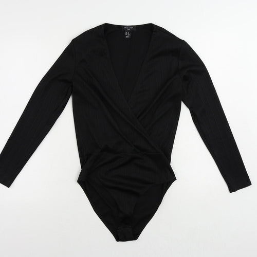 New Look Womens Black Polyester Bodysuit One-Piece Size 12 Snap