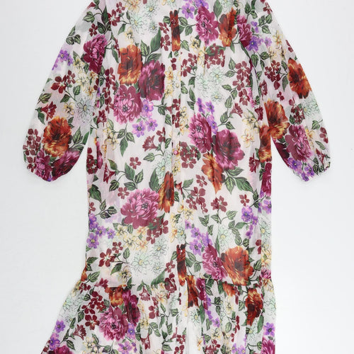 Max Womens Multicoloured Floral Polyester Sheath Size 8 V-Neck Button