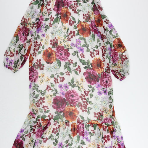 Max Womens Multicoloured Floral Polyester Sheath Size 8 V-Neck Button