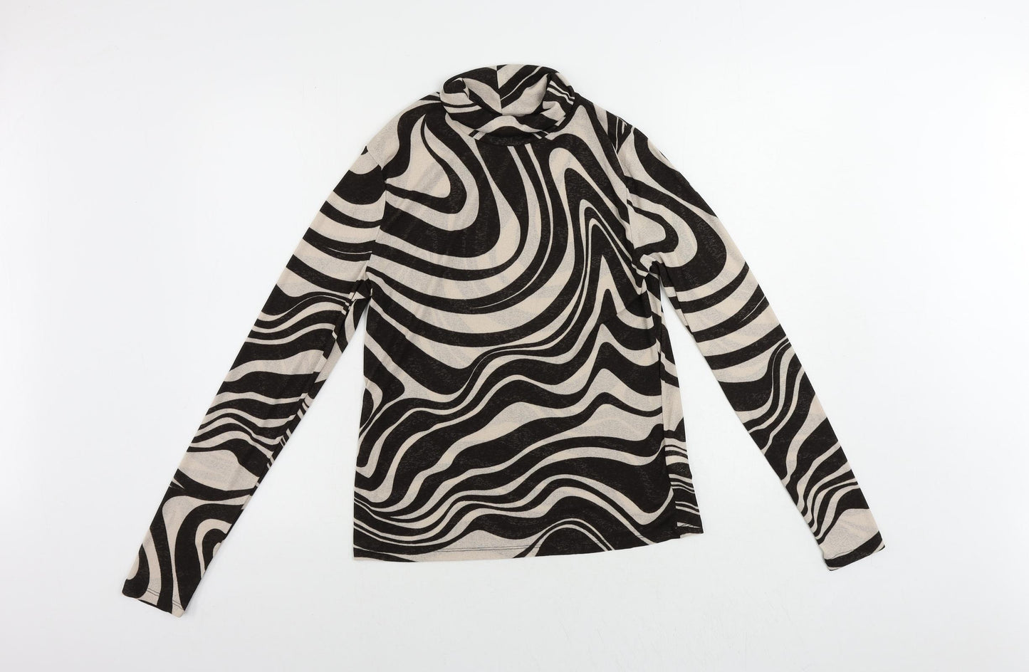 Lindex Womens Black Animal Print Polyester Basic Blouse Size L Roll Neck