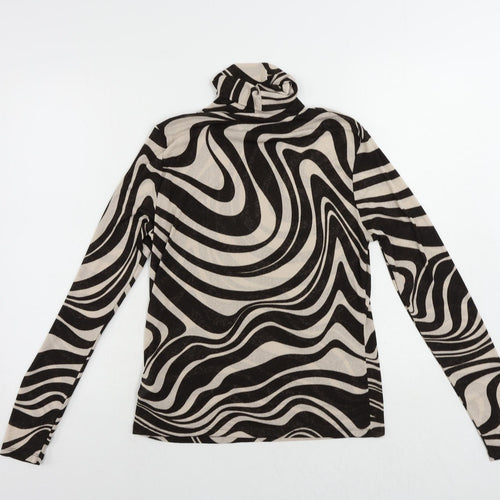 Lindex Womens Black Animal Print Polyester Basic Blouse Size L Roll Neck