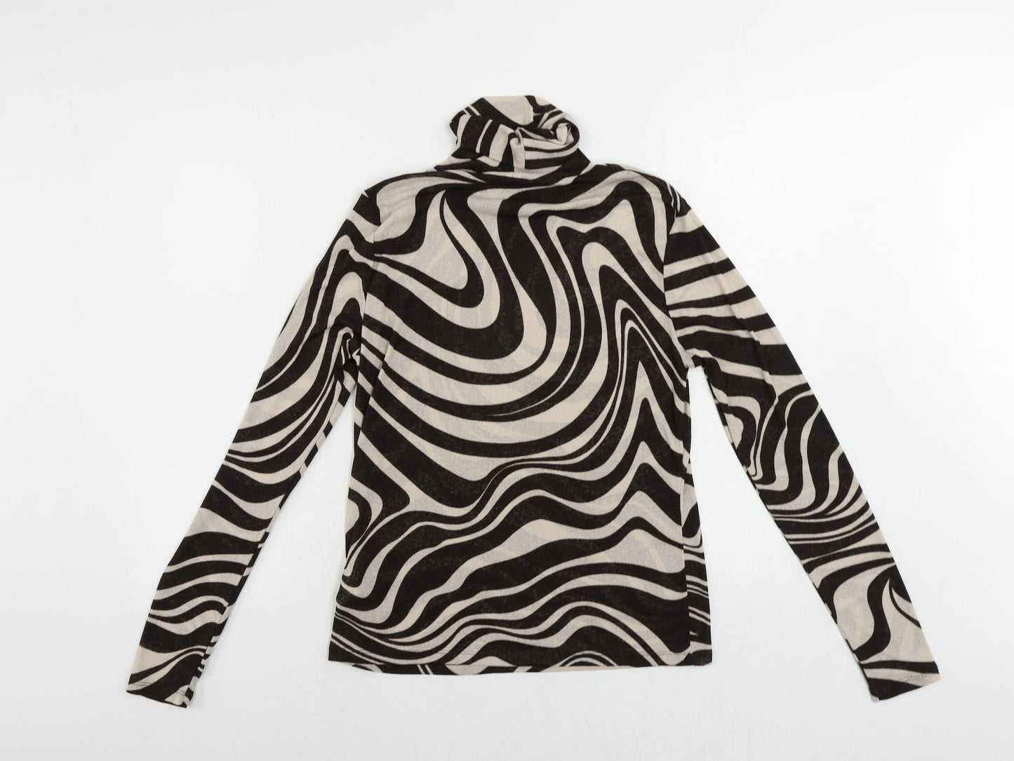 Lindex Womens Black Animal Print Polyester Basic Blouse Size L Roll Neck