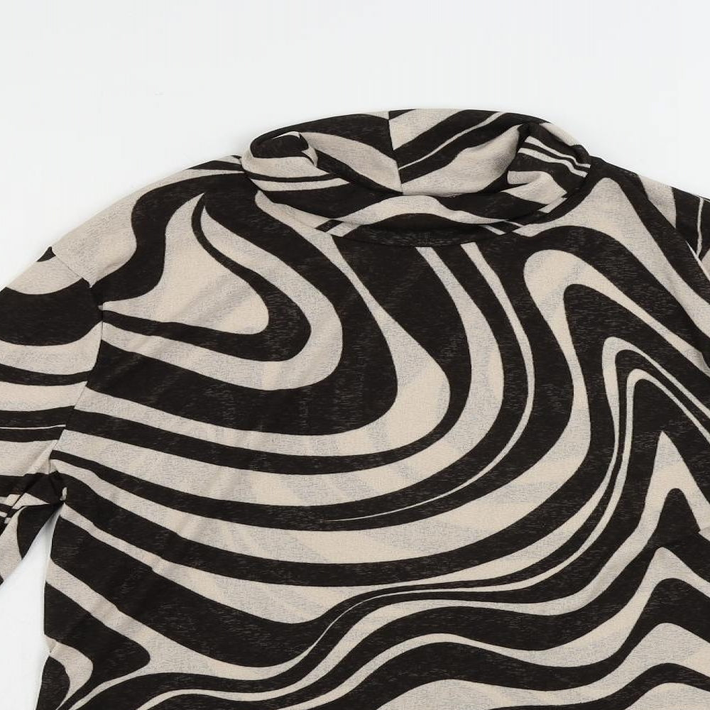 Lindex Womens Black Animal Print Polyester Basic Blouse Size L Roll Neck