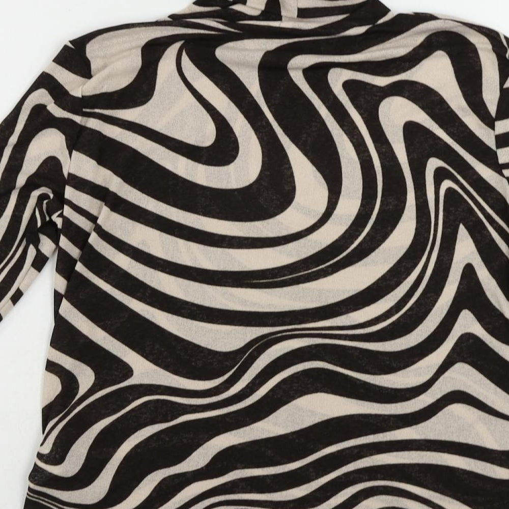 Lindex Womens Black Animal Print Polyester Basic Blouse Size L Roll Neck