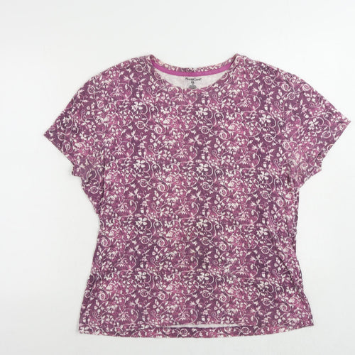 North Crest Womens Purple Floral Cotton Basic T-Shirt Size XL Crew Neck