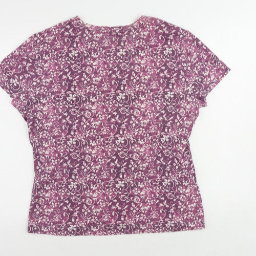 North Crest Womens Purple Floral Cotton Basic T-Shirt Size XL Crew Neck
