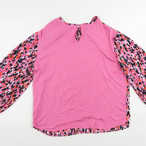 Marks and Spencer Womens Pink Animal Print Polyester Basic Blouse Size 8 Round Neck