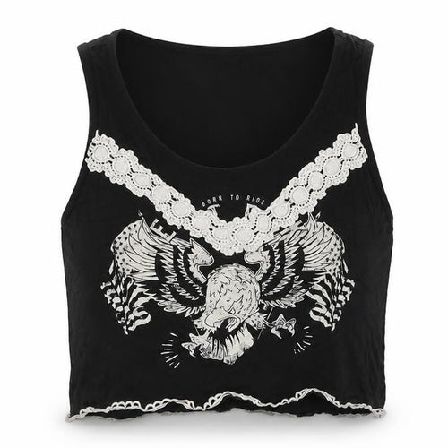 New Look Womens Black Cotton Cropped Tank Size 10 Scoop Neck