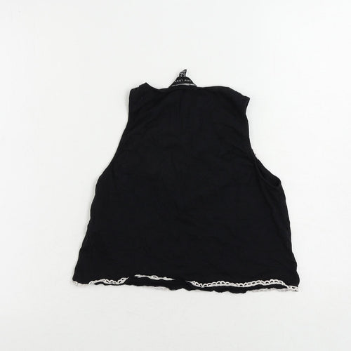 New Look Womens Black Cotton Cropped Tank Size 10 Scoop Neck