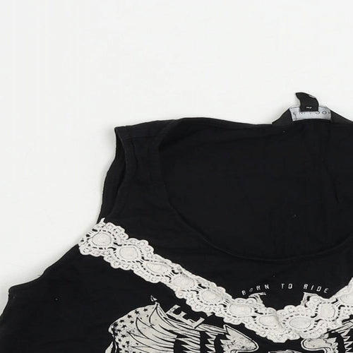 New Look Womens Black Cotton Cropped Tank Size 10 Scoop Neck