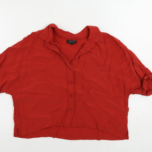 Topshop Womens Red Viscose Basic Button-Up Size 10 Collared