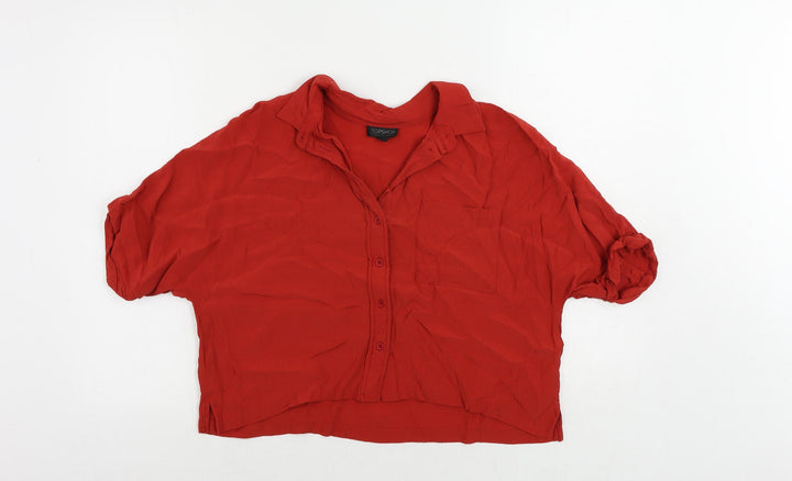 Topshop Womens Red Viscose Basic Button-Up Size 10 Collared