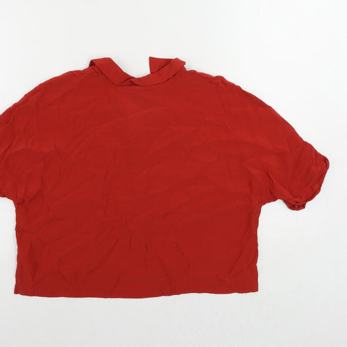 Topshop Womens Red Viscose Basic Button-Up Size 10 Collared