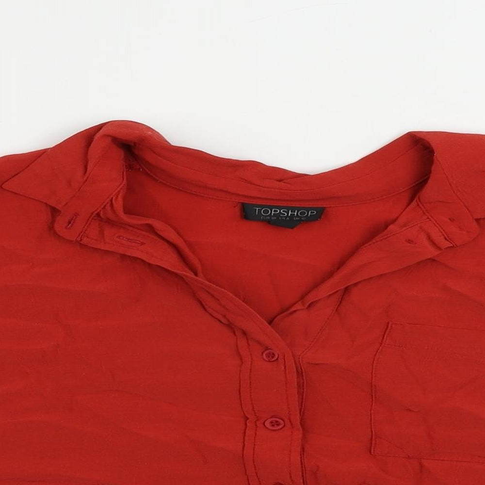 Topshop Womens Red Viscose Basic Button-Up Size 10 Collared