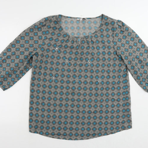 Debenhams Womens Grey Geometric Polyester Basic Blouse Size 18 Boat Neck