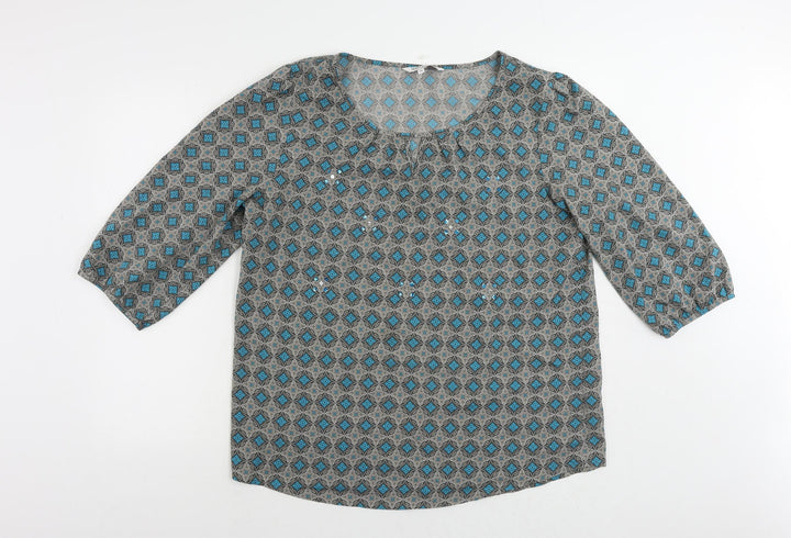 Debenhams Womens Grey Geometric Polyester Basic Blouse Size 18 Boat Neck