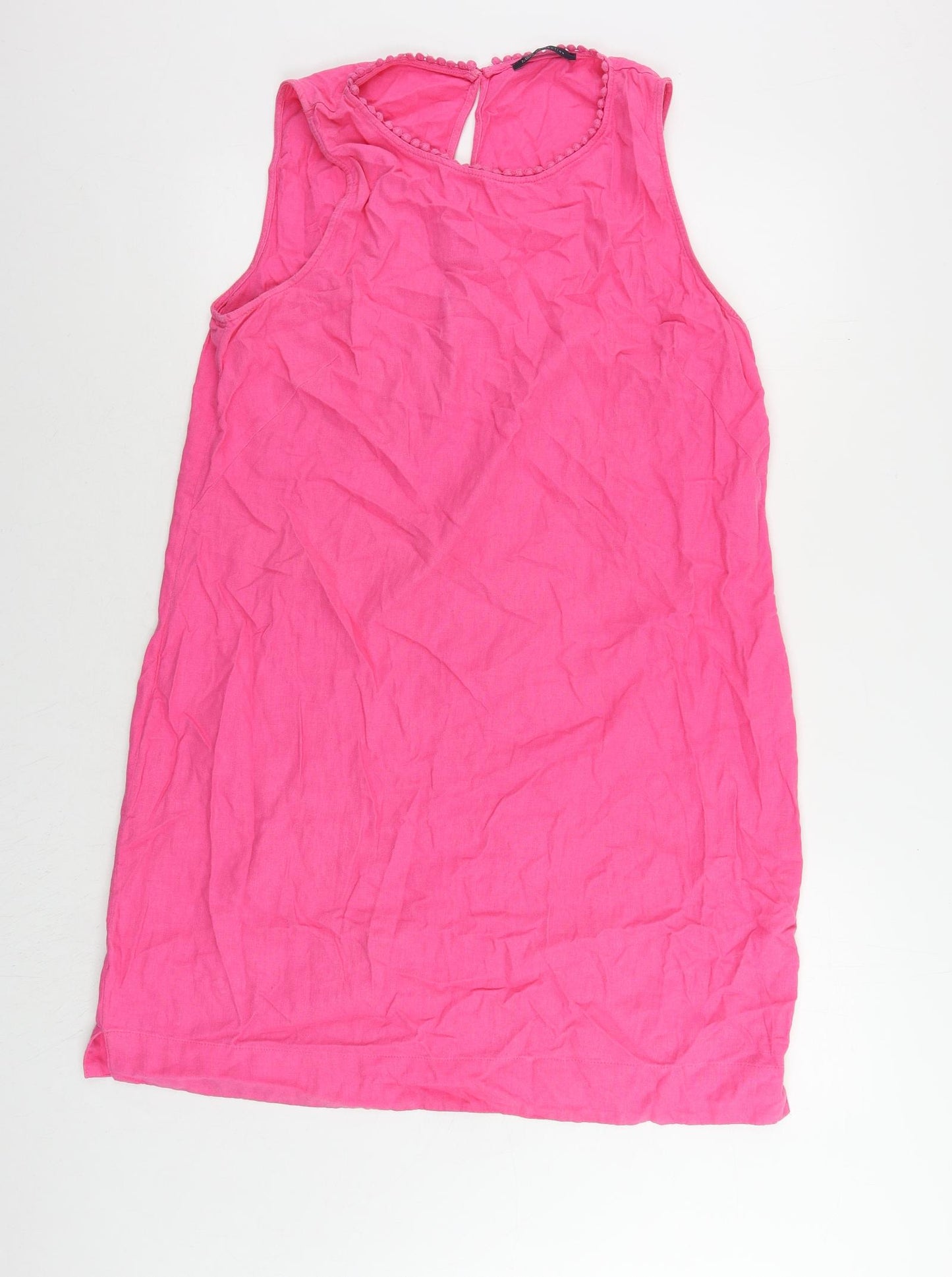 Marks and Spencer Womens Pink Linen Shift Size 16 Round Neck Button