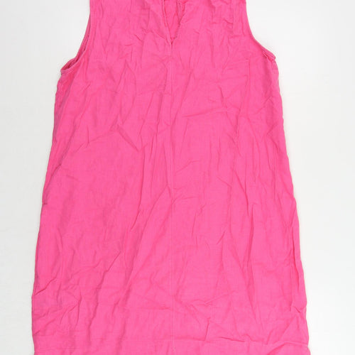 Marks and Spencer Womens Pink Linen Shift Size 16 Round Neck Button